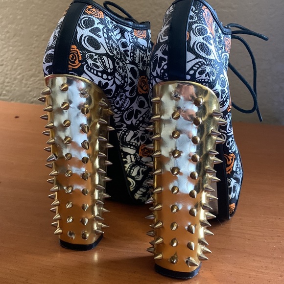 REDKISS  Mona Skulls & Roses Chunky Spike High Heel Platform - Picture 6 of 12